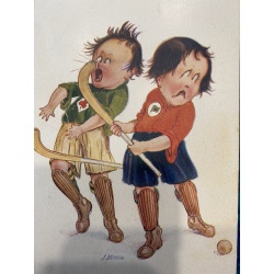 Dessin de 2 jeunes filles jouant au hockey 